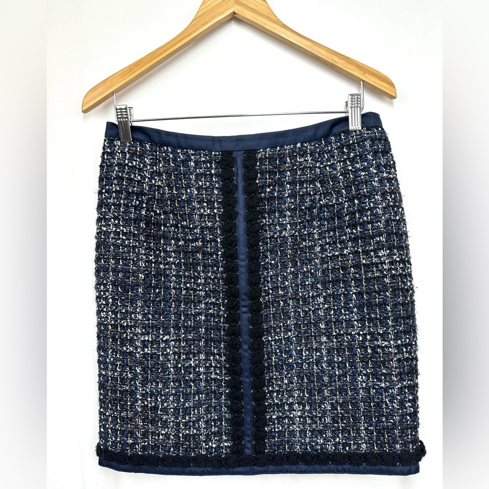 Tory Burch Annabelle Navy Tweed Skirt Size 8 - Picture 8 of 15